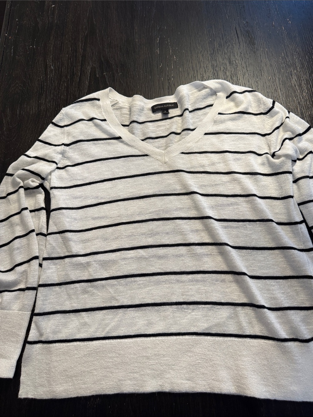Banana Republic Cream V-Neck Sweater with Black Stripes